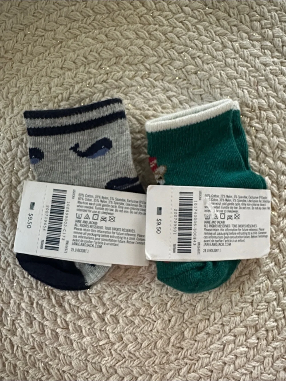Janie and Jack Gray Whale Stripe & Green Holiday Baby Socks NWT